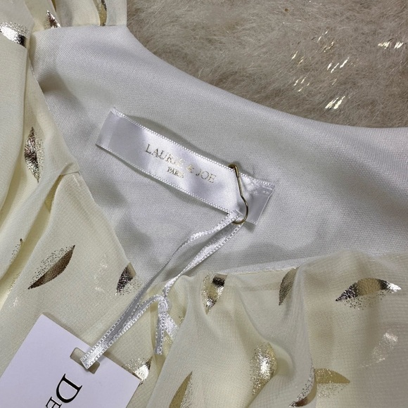 Laurie & Joe Ivory Chiffon and Metallic Gold Barbie Mini Dress Size Medium NWT - Picture 4 of 8